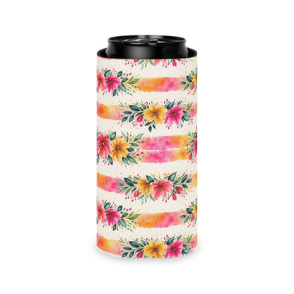 Wildflower Garden Stripe Pattern – Splatter Bloom Collection — Lightweight Foam Grip Lined Koozie