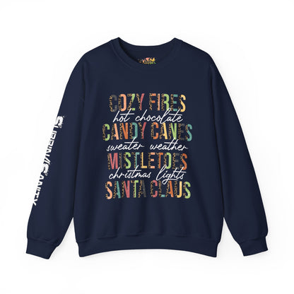 Cozy Fires & Candy Canes Christmas Sweatshirt | Festive Holiday Word Crewneck by Subbin4Sanity