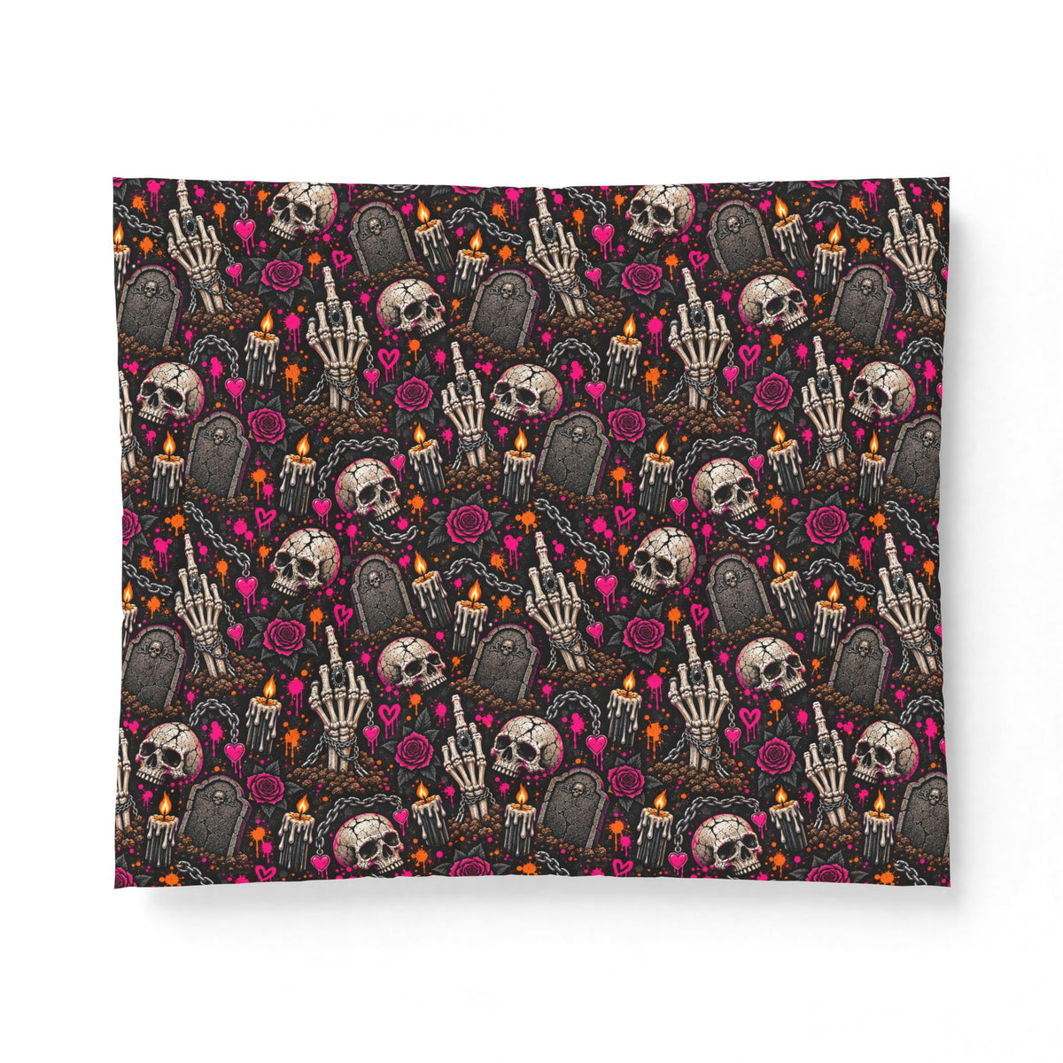 Dirt & Defiance Comforter | Gothic Halloween Bedding with Skulls, Tombstones & Roses by Subbin4Sanity