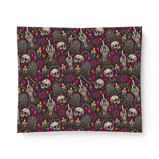 Dirt & Defiance Comforter | Gothic Halloween Bedding with Skulls, Tombstones & Roses by Subbin4Sanity