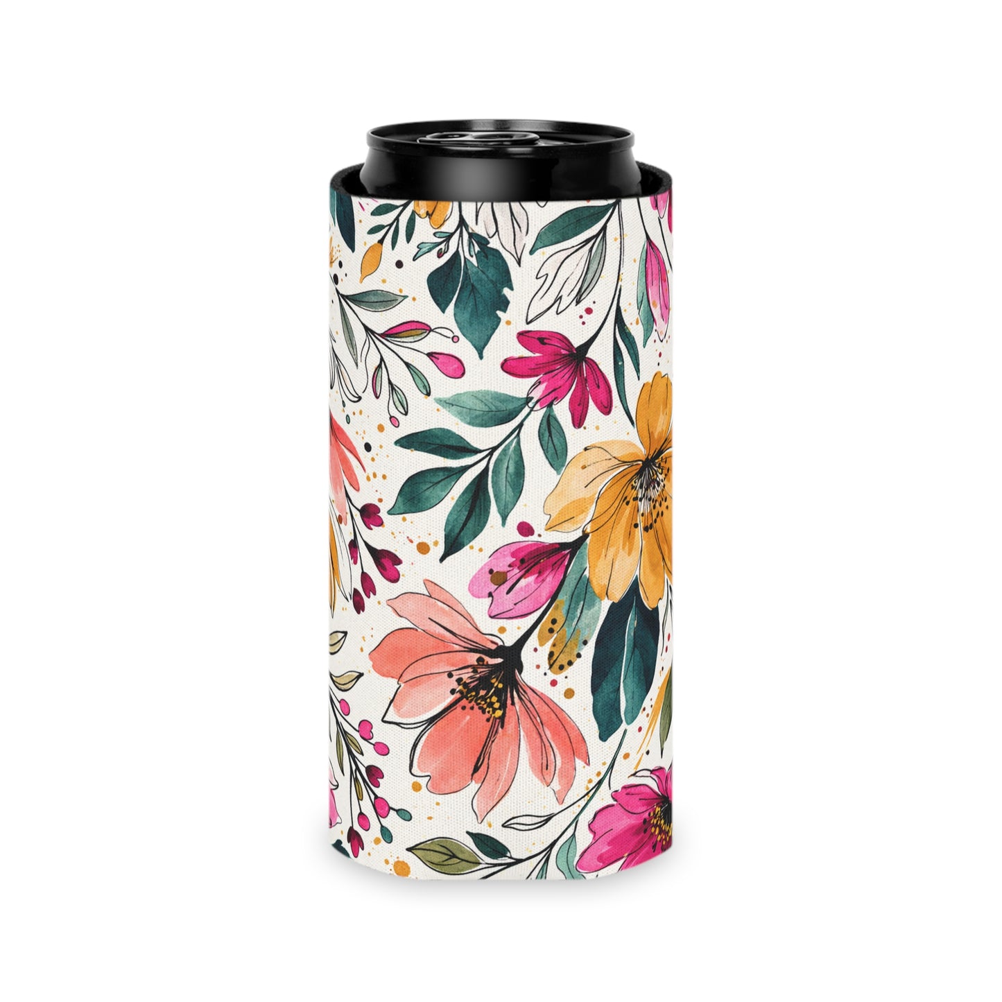 Modern Botanical Wildflower Pattern – Splatter Bloom Collection — Lightweight Foam Grip Lined Koozie