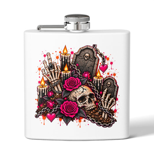 Dirt & Defiance 6oz Stainless Steel Flask | Gothic Coffin & Skull Drinking Flask by Subbin4Sanity