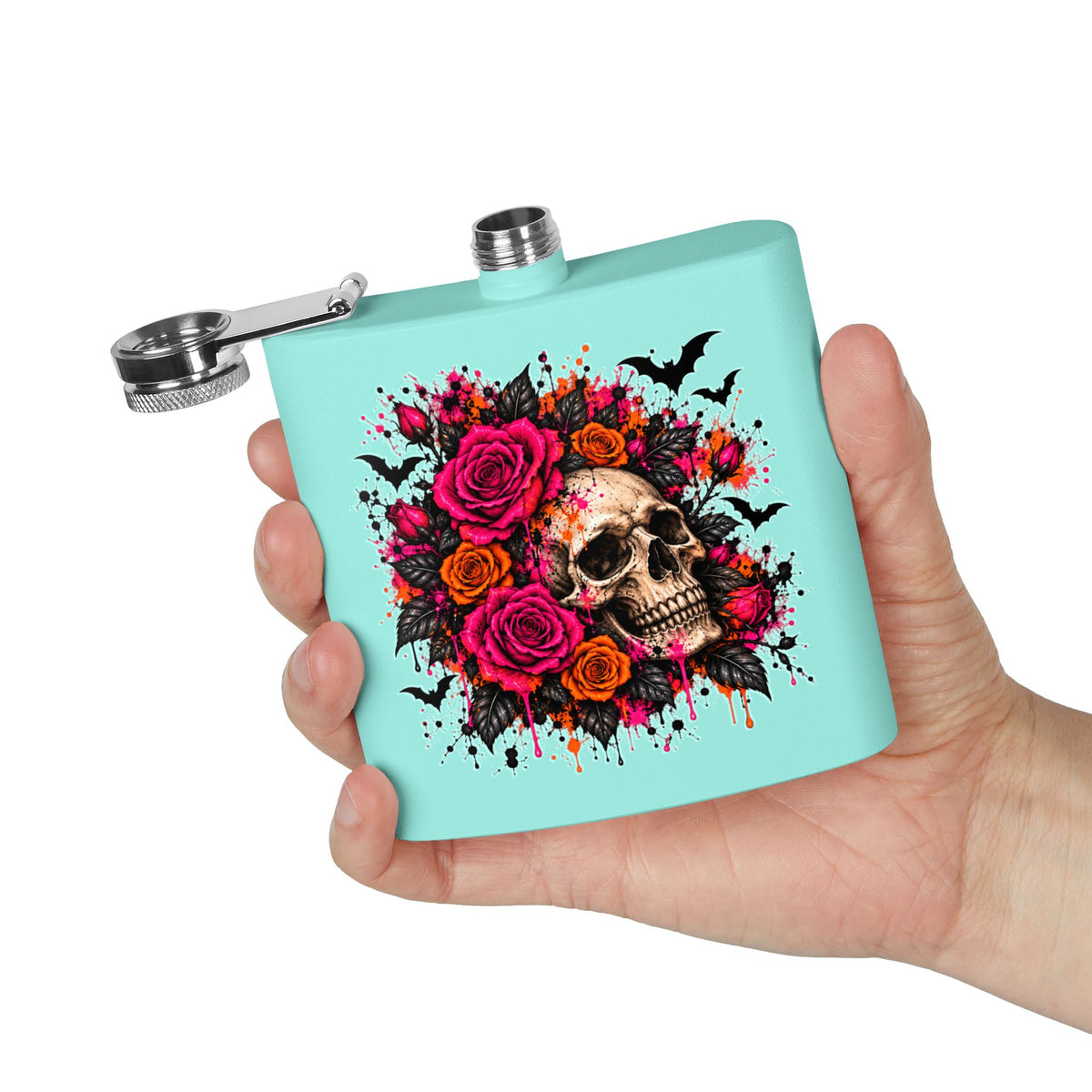 Deadly Blooms 6oz Stainless Steel Flask | Gothic Floral Skull Drinking Flask by Subbin4Sanity