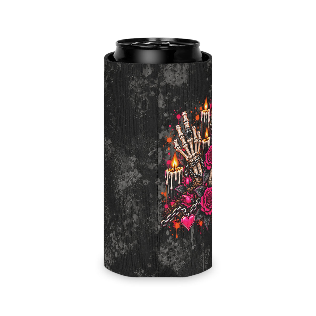 Dirt & Defiance Foam Grip Koozie | Gothic Skull & Coffin Can Cooler by Subbin4Sanity