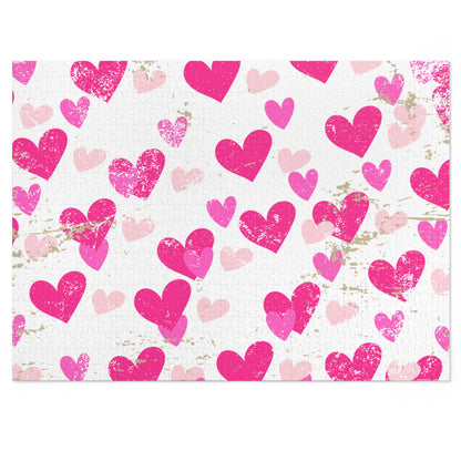 Heart Pattern Jigsaw Puzzle with Tin — Pink Hearts Valentine Puzzle Gift