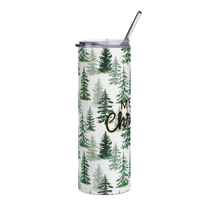 Merry Christmas Y’all 20oz Stainless Tumbler — Pine Tree Holiday Travel Cup