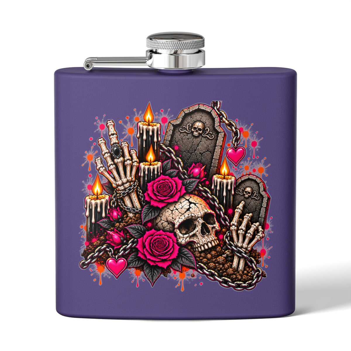 Dirt & Defiance 6oz Stainless Steel Flask | Gothic Coffin & Skull Drinking Flask by Subbin4Sanity