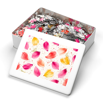 Watercolor Spring Petals Pattern – Splatter Bloom Collection – Puzzle & Tin Storage Box