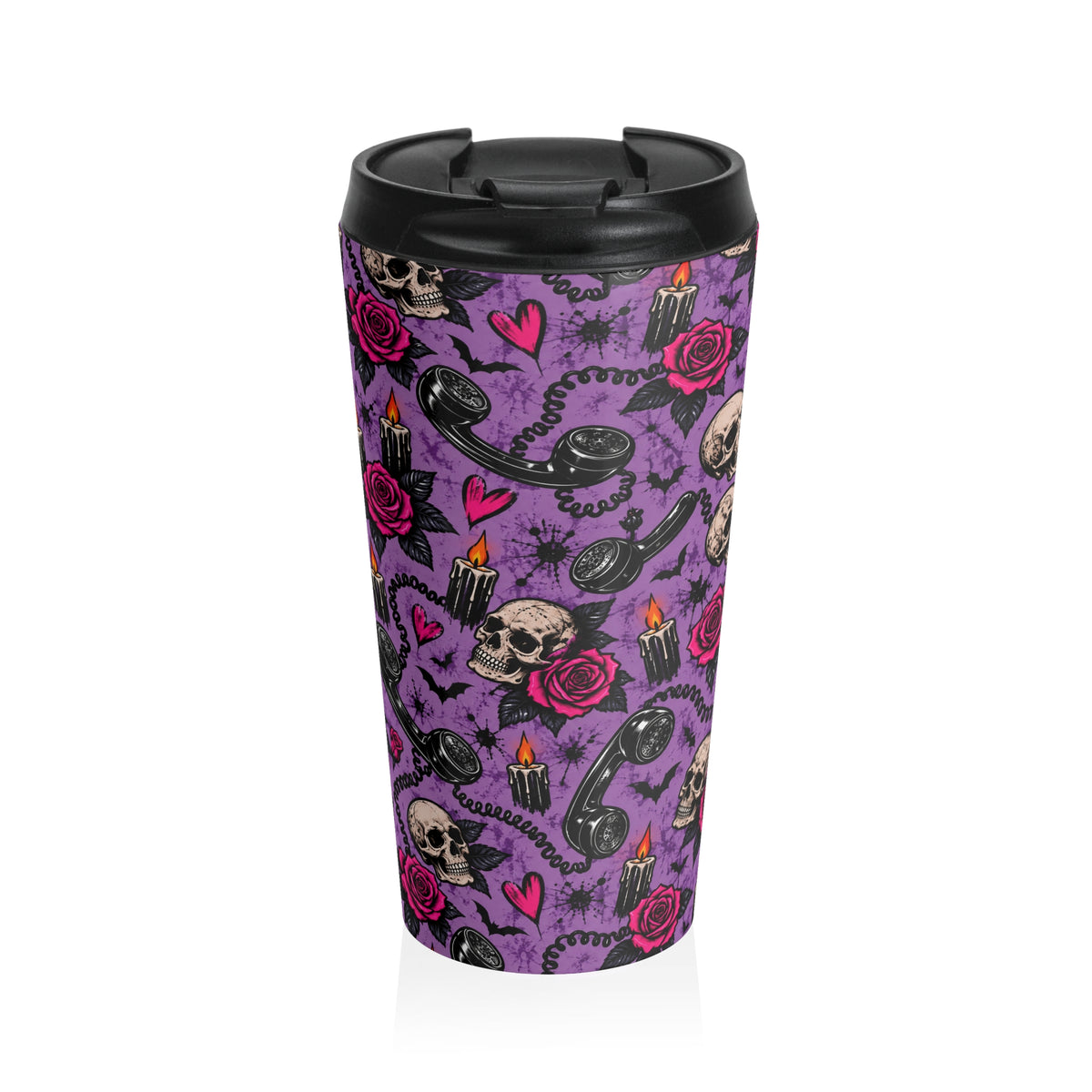 Karma’s Calling 15oz Stainless-Steel Coffee Mug | Gothic Phone & Skull Travel Mug by Subbin4Sanity