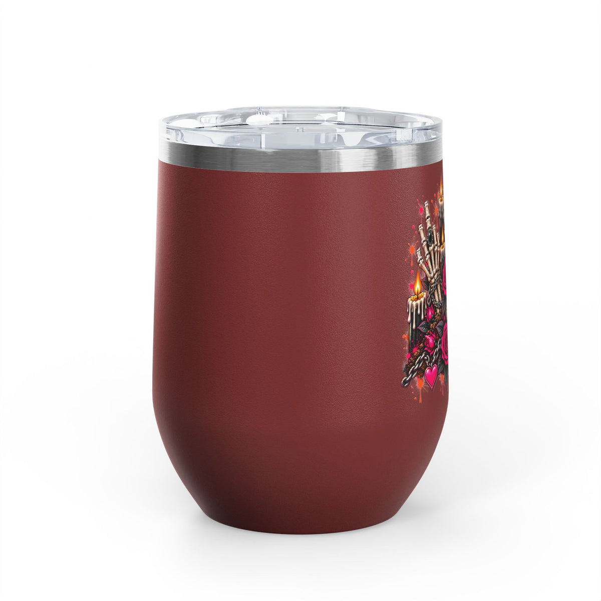 Dirt & Defiance 12oz Wine Tumbler | Gothic Skull & Coffin Stainless Steel Cup by Subbin4Sanity
