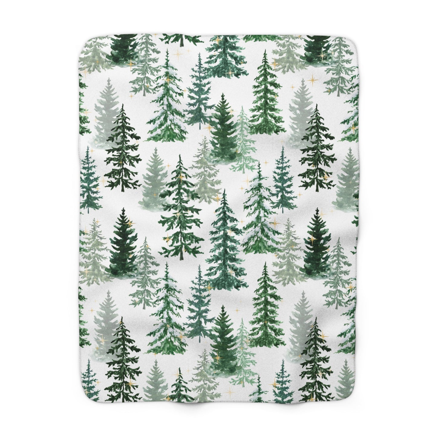 White Christmas sherpa fleece blanket with Christmas tree pattern