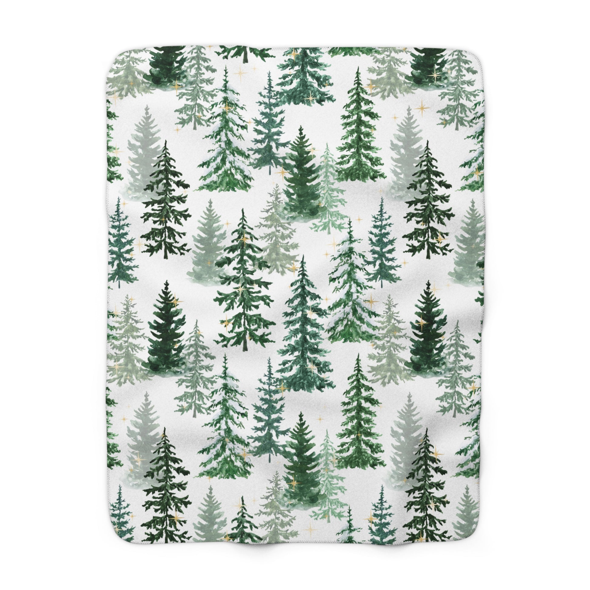 White Christmas sherpa fleece blanket with Christmas tree pattern