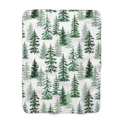 White Christmas sherpa fleece blanket with Christmas tree pattern