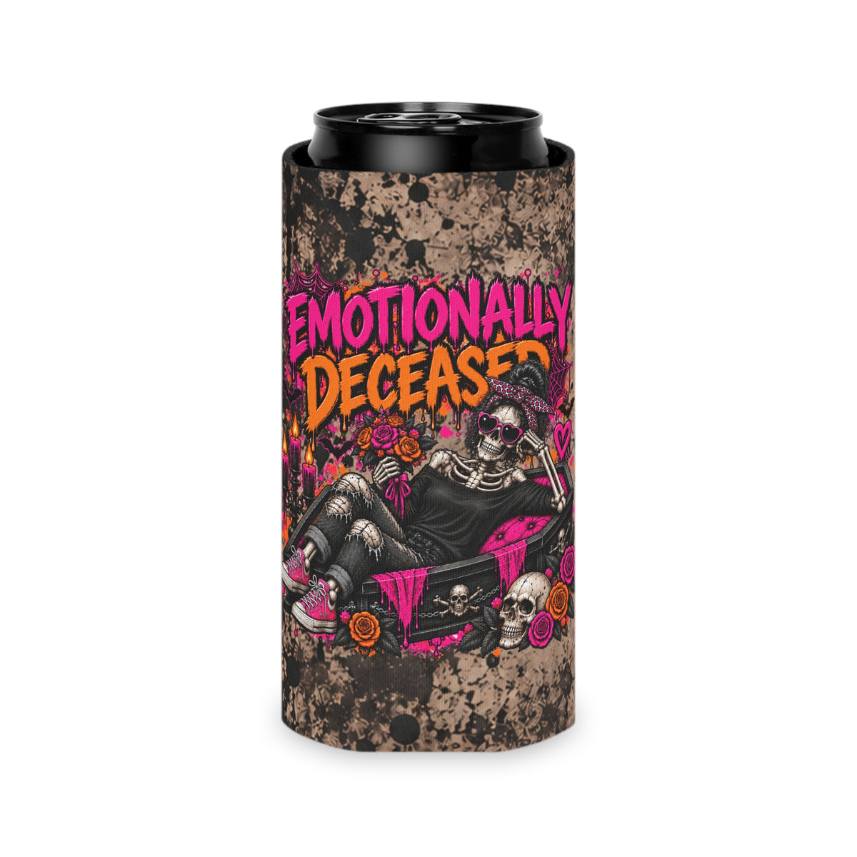 Emotionally Deceased Foam Grip Koozie | Dark Humor Gothic Can Cooler by Subbin4Sanity