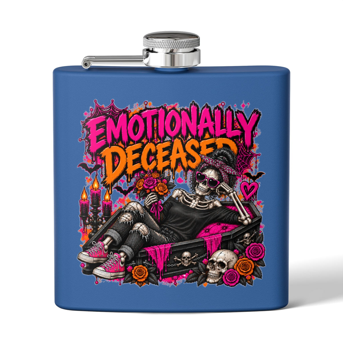 Emotionally Deceased 6oz Stainless Steel Flask | Dark Humor Gothic Drinking Flask by Subbin4Sanity