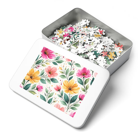 Watercolor Wildflower Garden Pattern – Splatter Bloom Collection – Puzzle & Tin Storage Box
