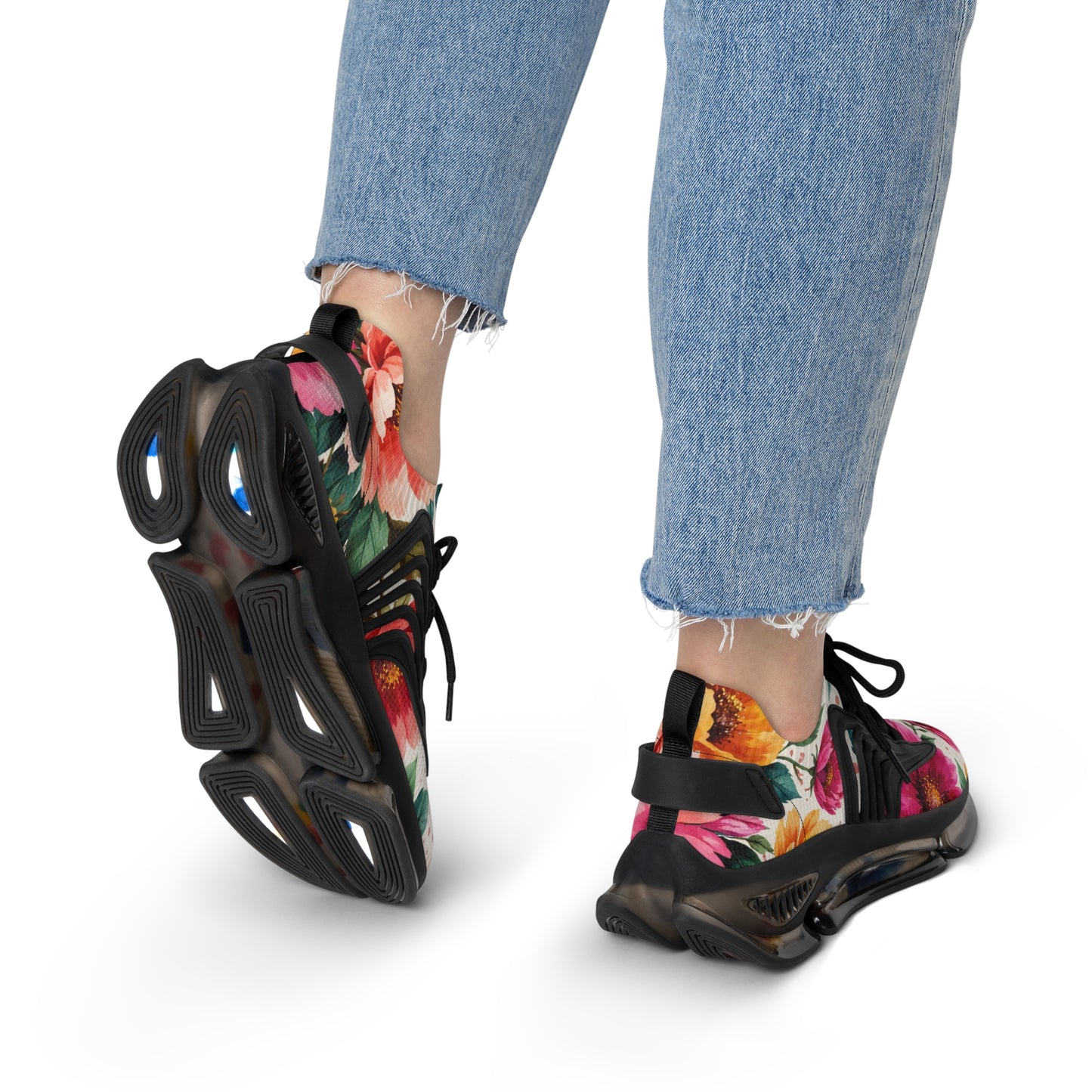 Electric Wildflower Garden Pattern – Splatter Bloom Collection — Lightweight Women's Breathable Athletic Mesh Sneakers