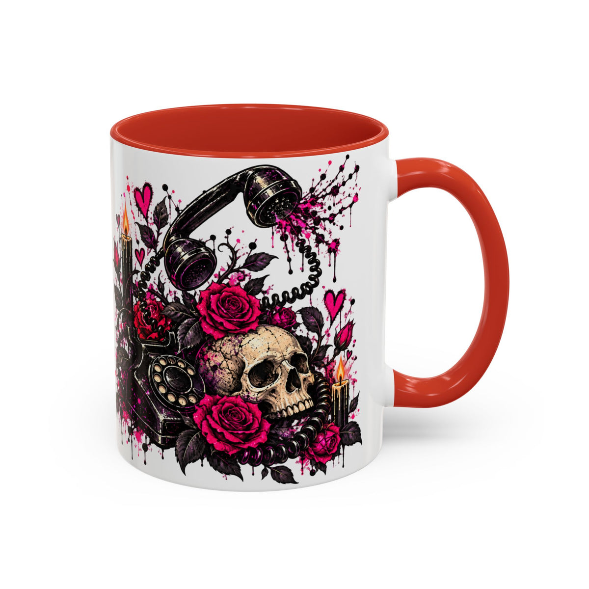 Karma’s Calling Coffee Mug | Gothic Skull & Telephone Ceramic Mug by Subbin4Sanity