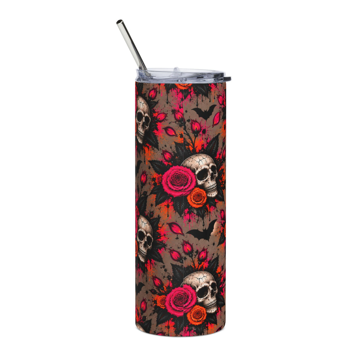 Deadly Blooms 20oz Stainless Steel Tumbler | Gothic Skull & Rose Drinkware by Subbin4Sanity