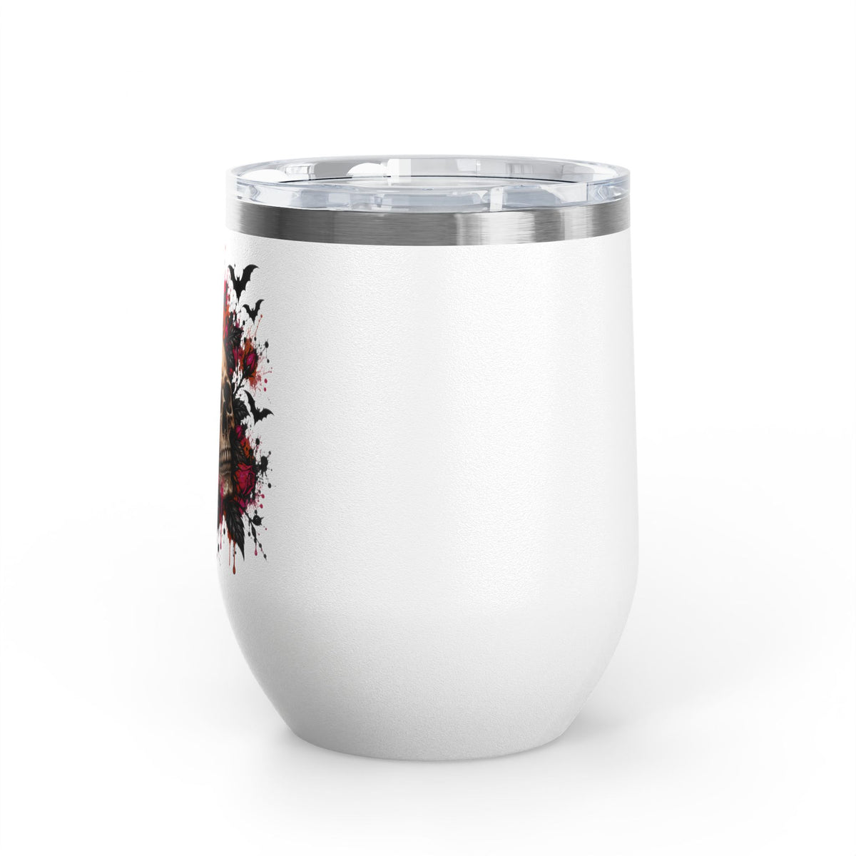 Deadly Blooms 12oz Wine Tumbler | Gothic Floral Skull Stainless Steel Cup by Subbin4Sanity