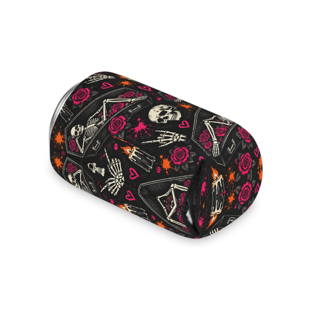 Dead & Unbothered Pattern Foam Grip Koozie | Gothic Skeleton Can Cooler by Subbin4Sanity