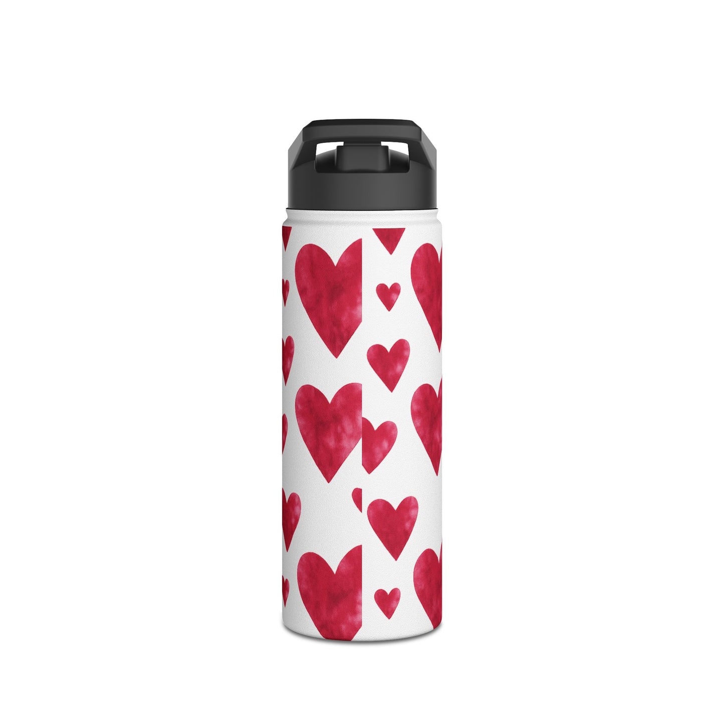 Red Watercolor Heart Patterned Stainless Steel Valentines Water Bottle — Valentine's Day Water Bottle
