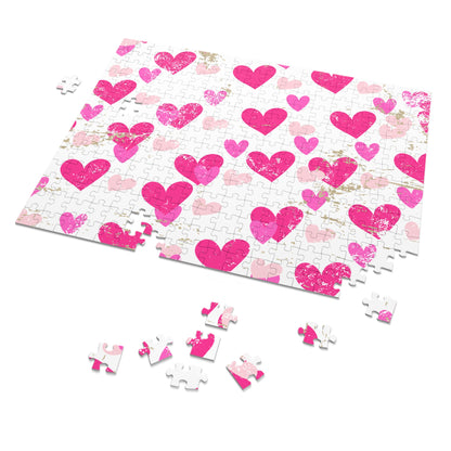 Heart Pattern Jigsaw Puzzle with Tin — Pink Hearts Valentine Puzzle Gift