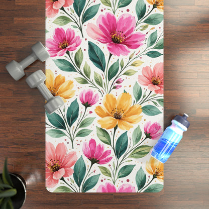 Watercolor Wildflower Garden Pattern – Splatter Bloom Collection - Rubber Yoga Mat