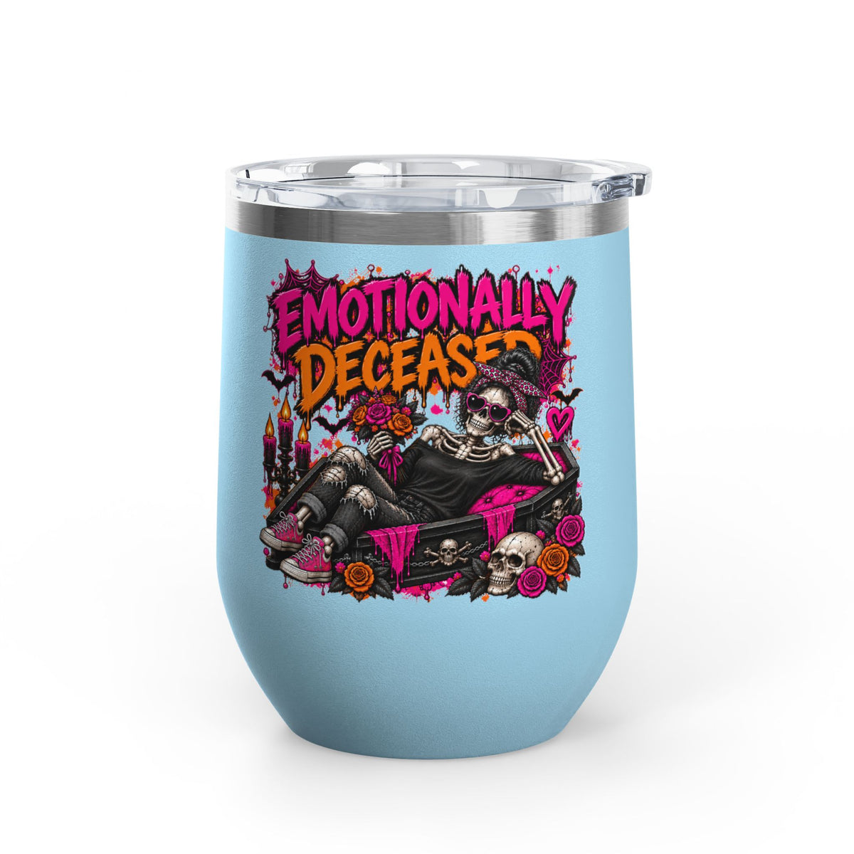 Emotionally Deceased 12oz Wine Tumbler | Dark Humor Gothic Stainless Steel Cup by Subbin4Sanity