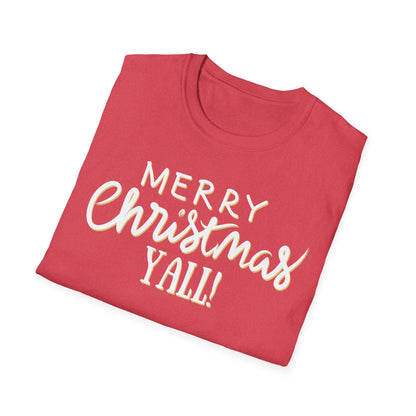 Merry Christmas Y’all Text Graphic T-Shirt | Southern Holiday Tee by Subbin4Sanity