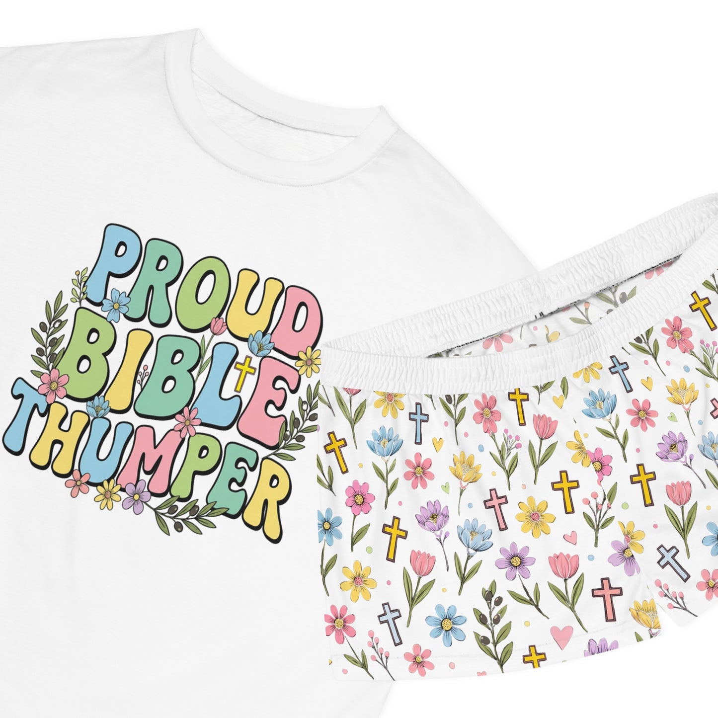 Proud Bible Thumper Multicolor Spring Easter Faith Women's Short Pajama Set