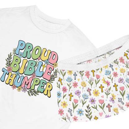 Proud Bible Thumper Multicolor Spring Easter Faith Women's Short Pajama Set