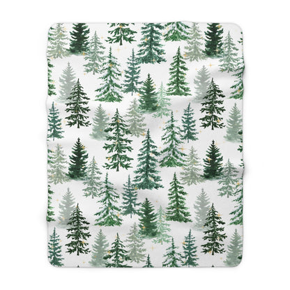 White Christmas sherpa fleece blanket with Christmas tree pattern