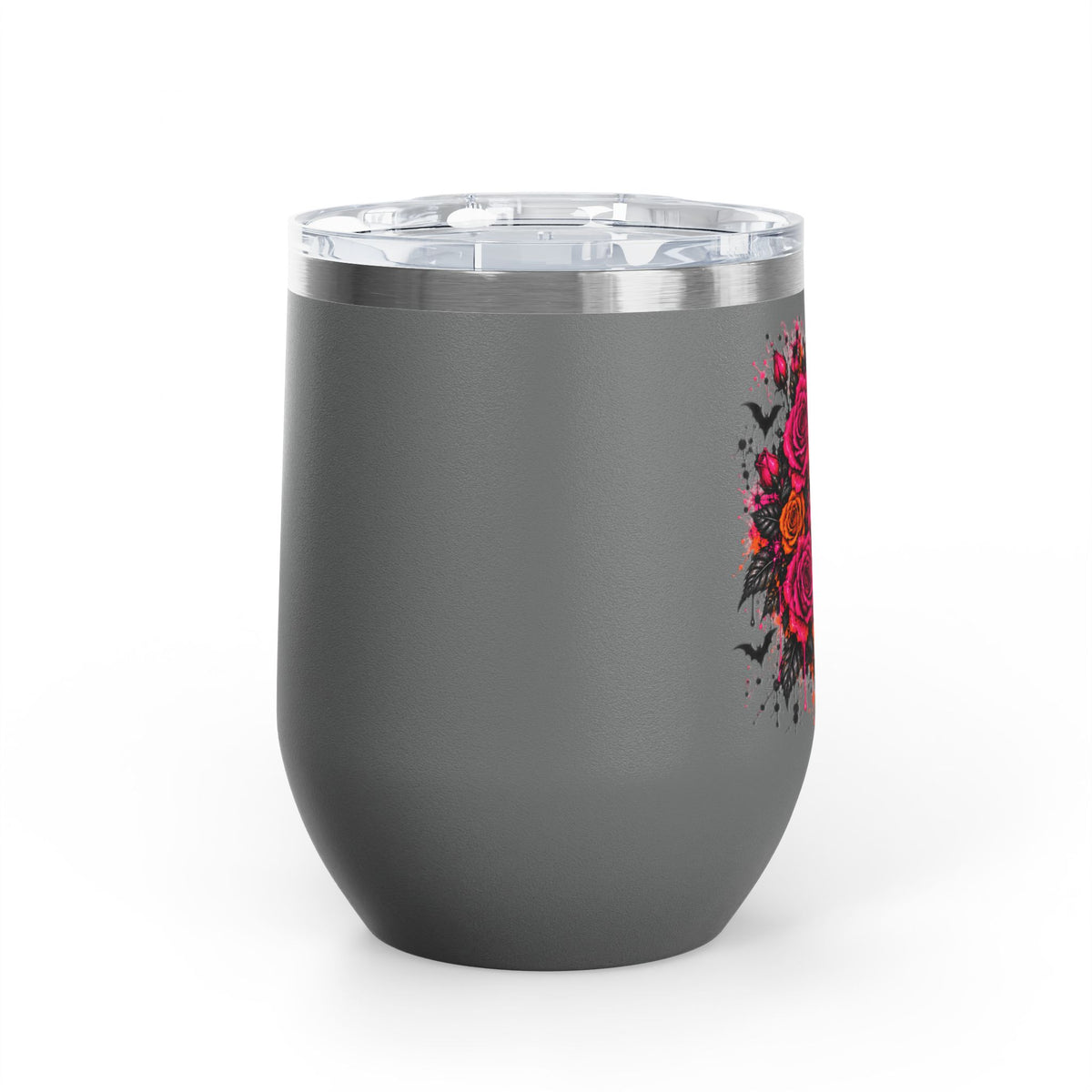 Deadly Blooms 12oz Wine Tumbler | Gothic Floral Skull Stainless Steel Cup by Subbin4Sanity