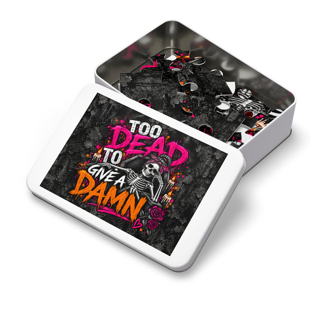 Too Dead To Give A Damn Halloween Jigsaw Puzzle | Sarcastic Gothic Skeleton Puzzle by Subbin4Sanity