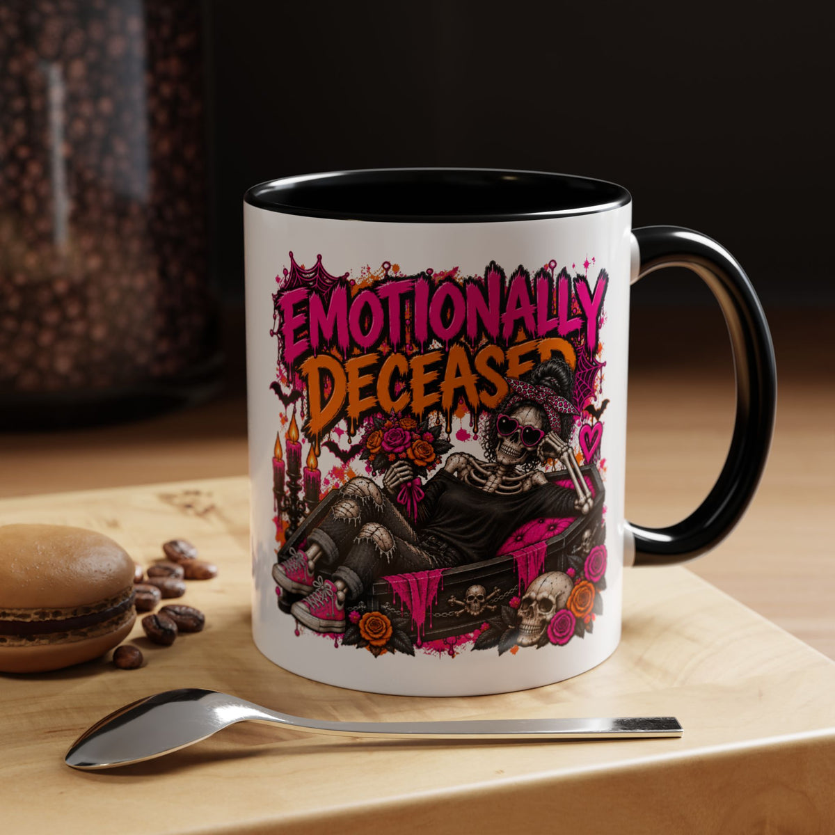 Emotionally Deceased Coffee Mug | Sarcastic Gothic Ceramic Mug by Subbin4Sanity