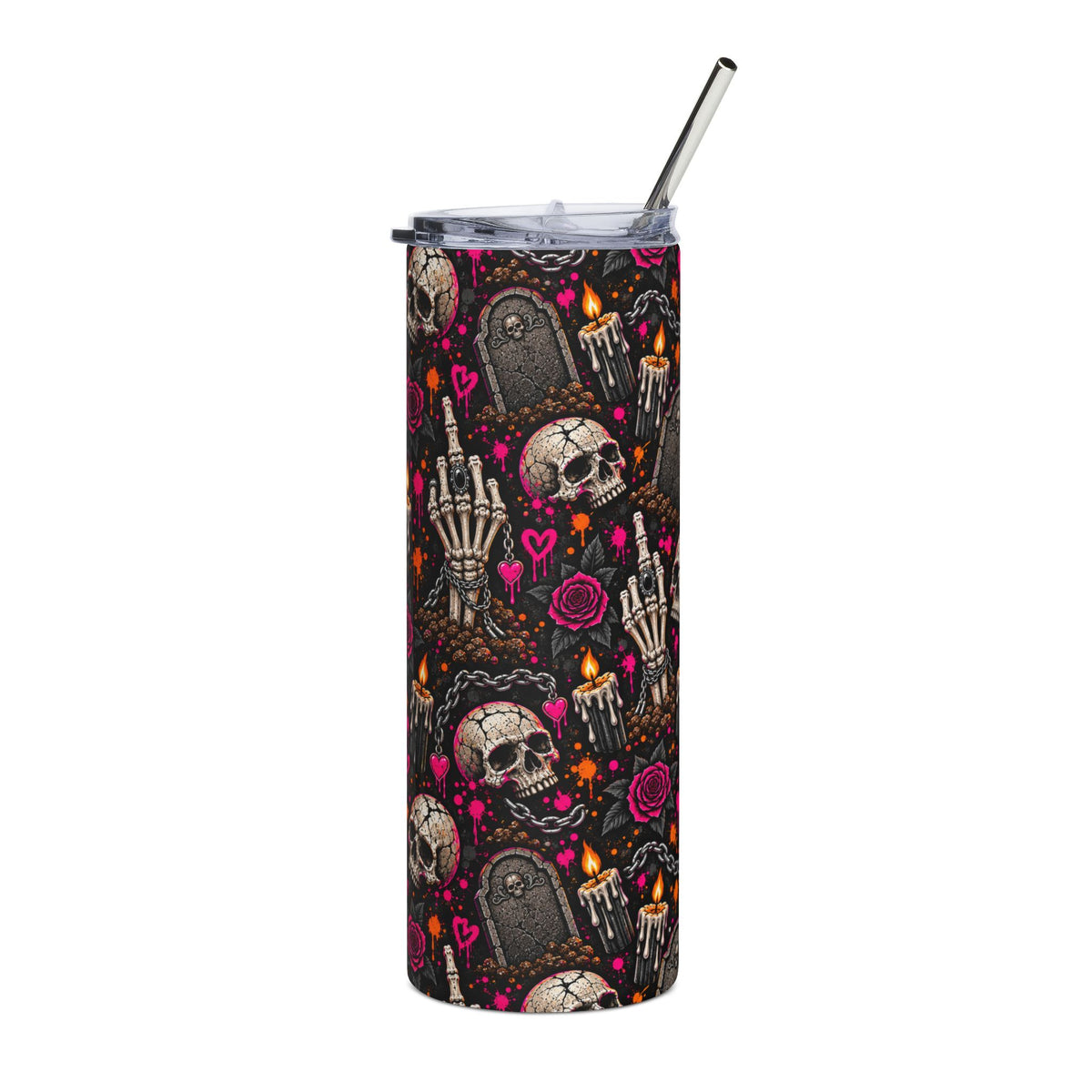 Dirt & Defiance 20oz Stainless Steel Tumbler | Gothic Coffin & Skull Drinkware by Subbin4Sanity