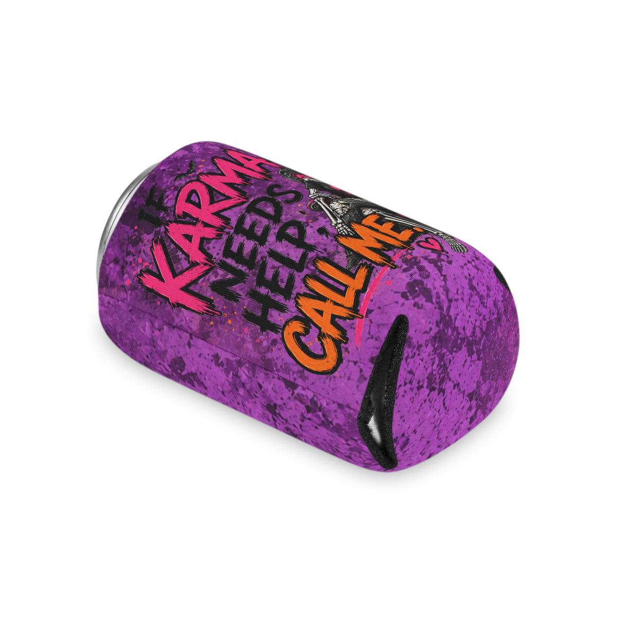 If Karma Needs Help Call Me Foam Grip Koozie | Sassy Skeleton Can Cooler by Subbin4Sanity