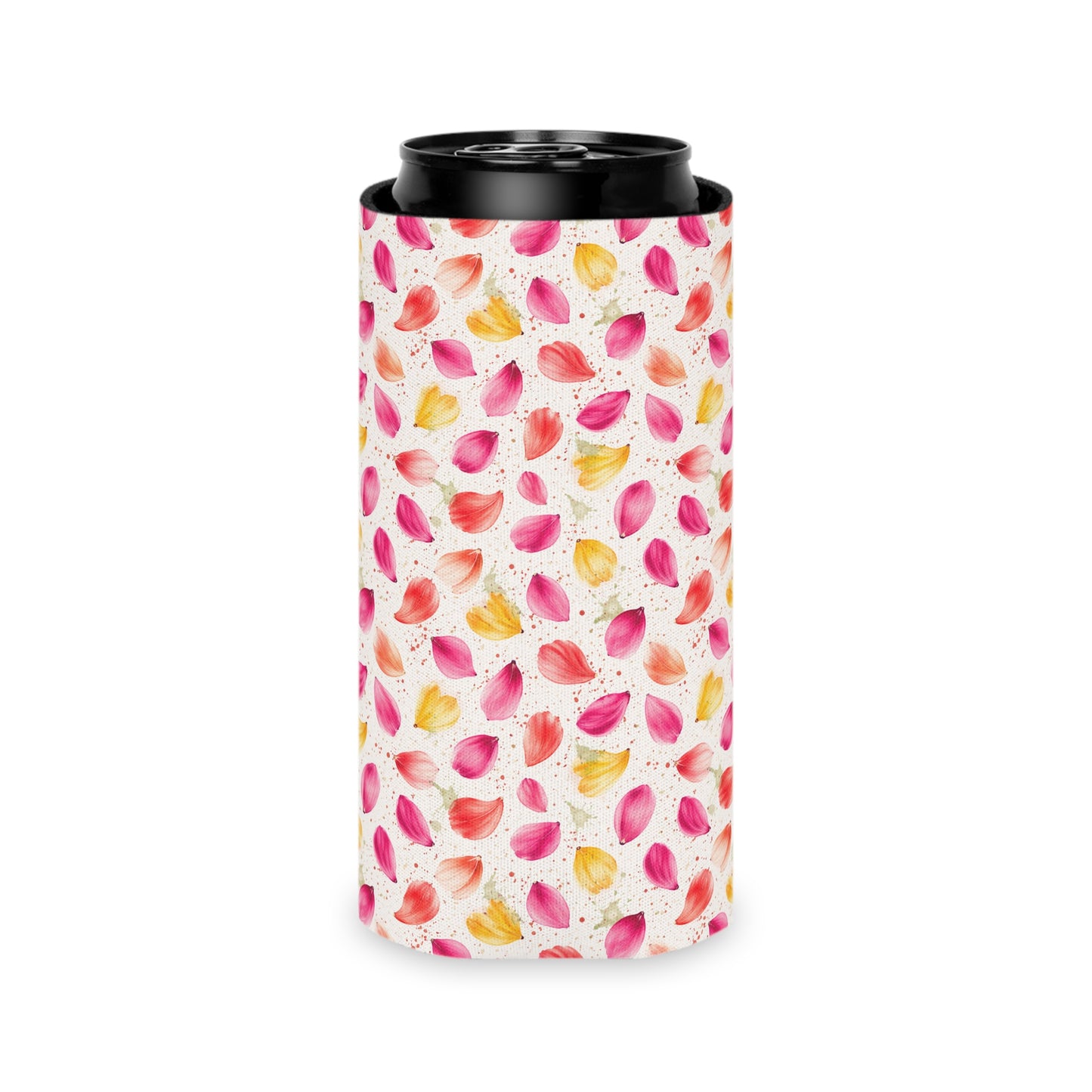 Watercolor Spring Petals Pattern – Splatter Bloom Collection — Lightweight Foam Grip Lined Koozie