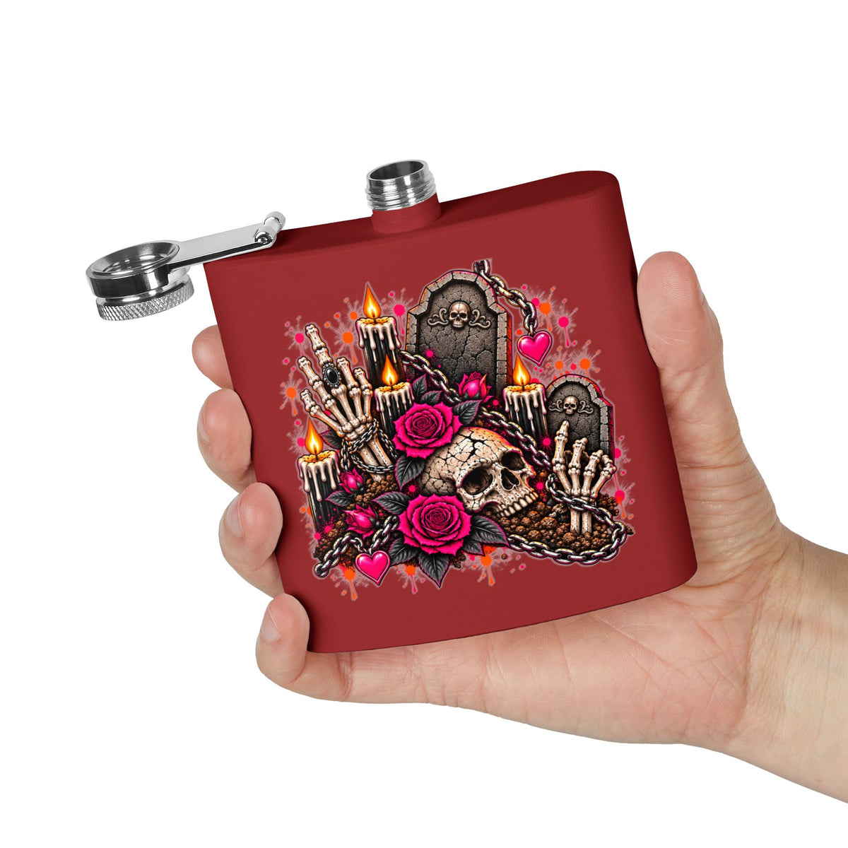 Dirt & Defiance 6oz Stainless Steel Flask | Gothic Coffin & Skull Drinking Flask by Subbin4Sanity