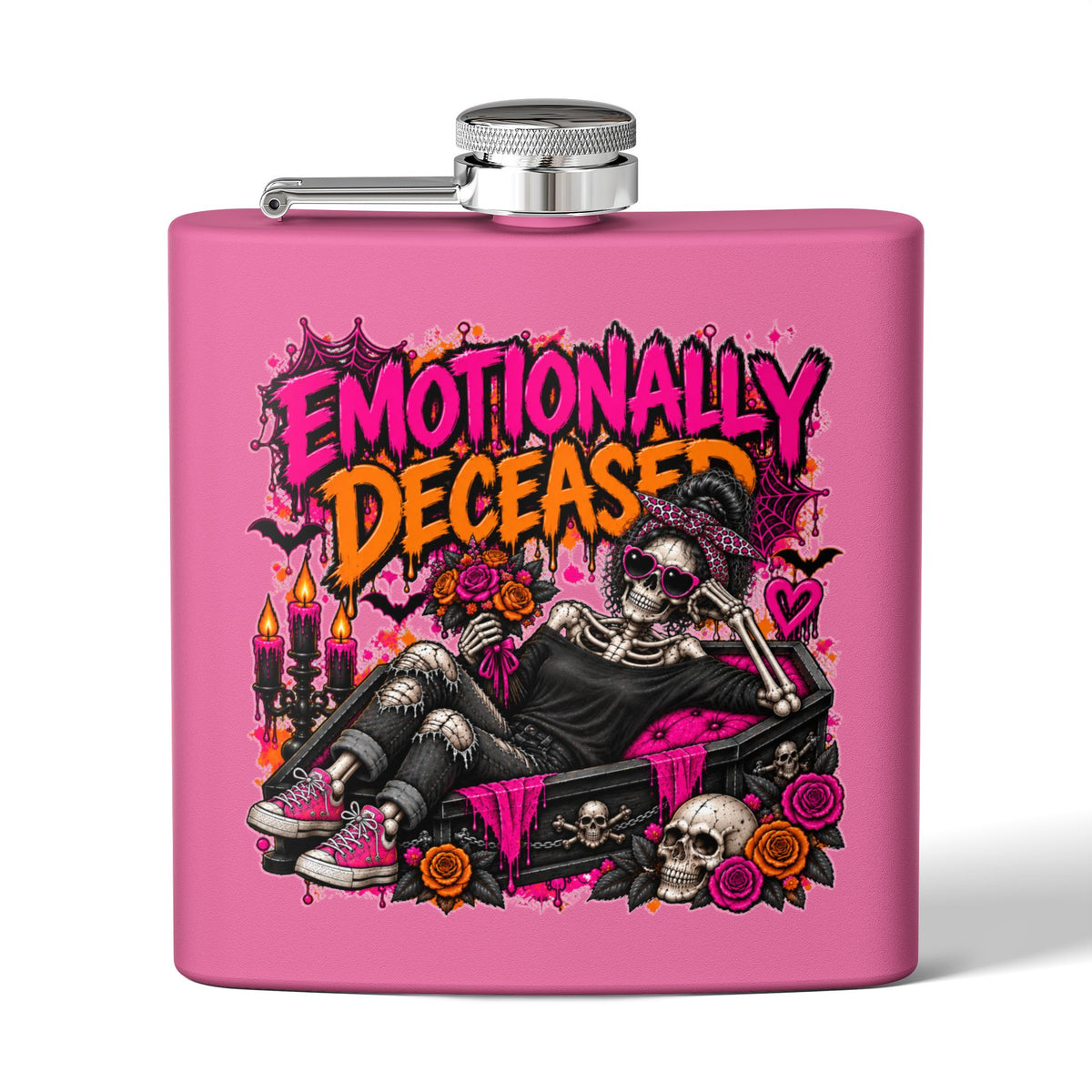 Emotionally Deceased 6oz Stainless Steel Flask | Dark Humor Gothic Drinking Flask by Subbin4Sanity