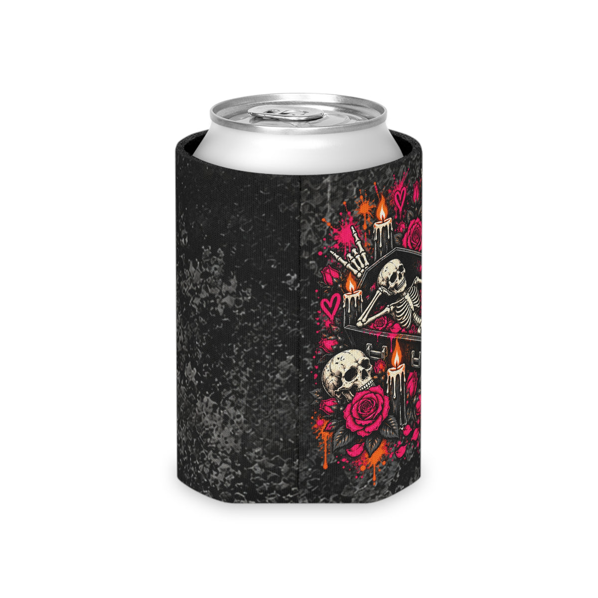Dead & Unbothered Foam Grip Koozie | Gothic Skeleton Can Cooler by Subbin4Sanity