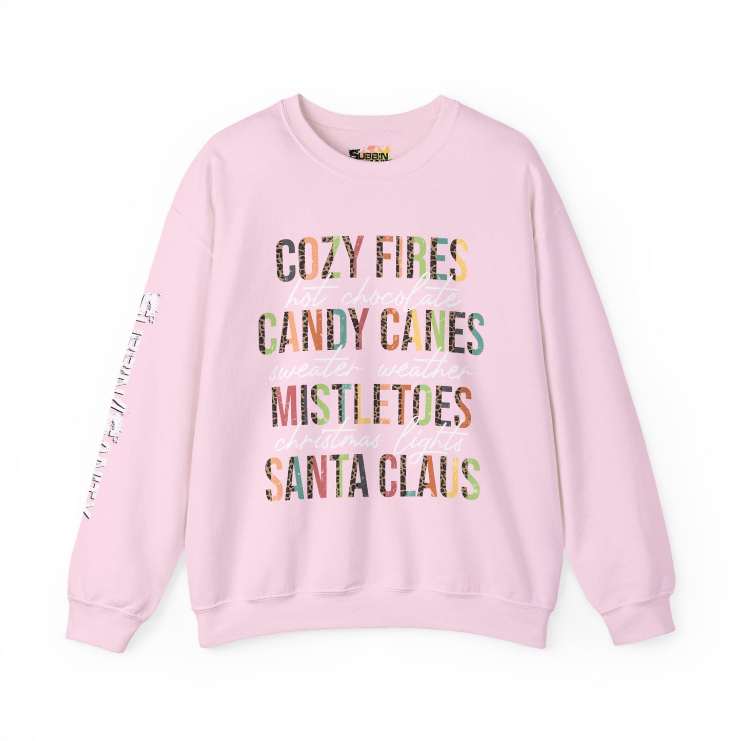 Cozy Fires & Candy Canes Christmas Sweatshirt | Festive Holiday Word Crewneck by Subbin4Sanity