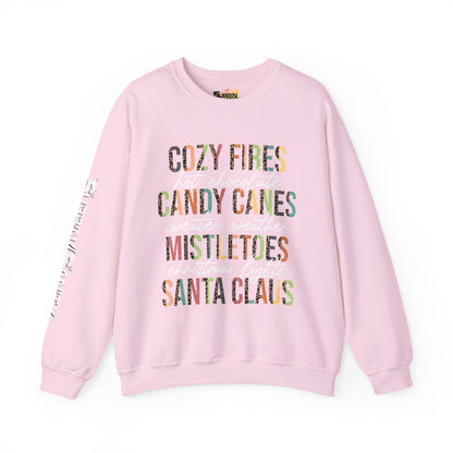 Cozy Fires & Candy Canes Christmas Sweatshirt | Festive Holiday Word Crewneck by Subbin4Sanity