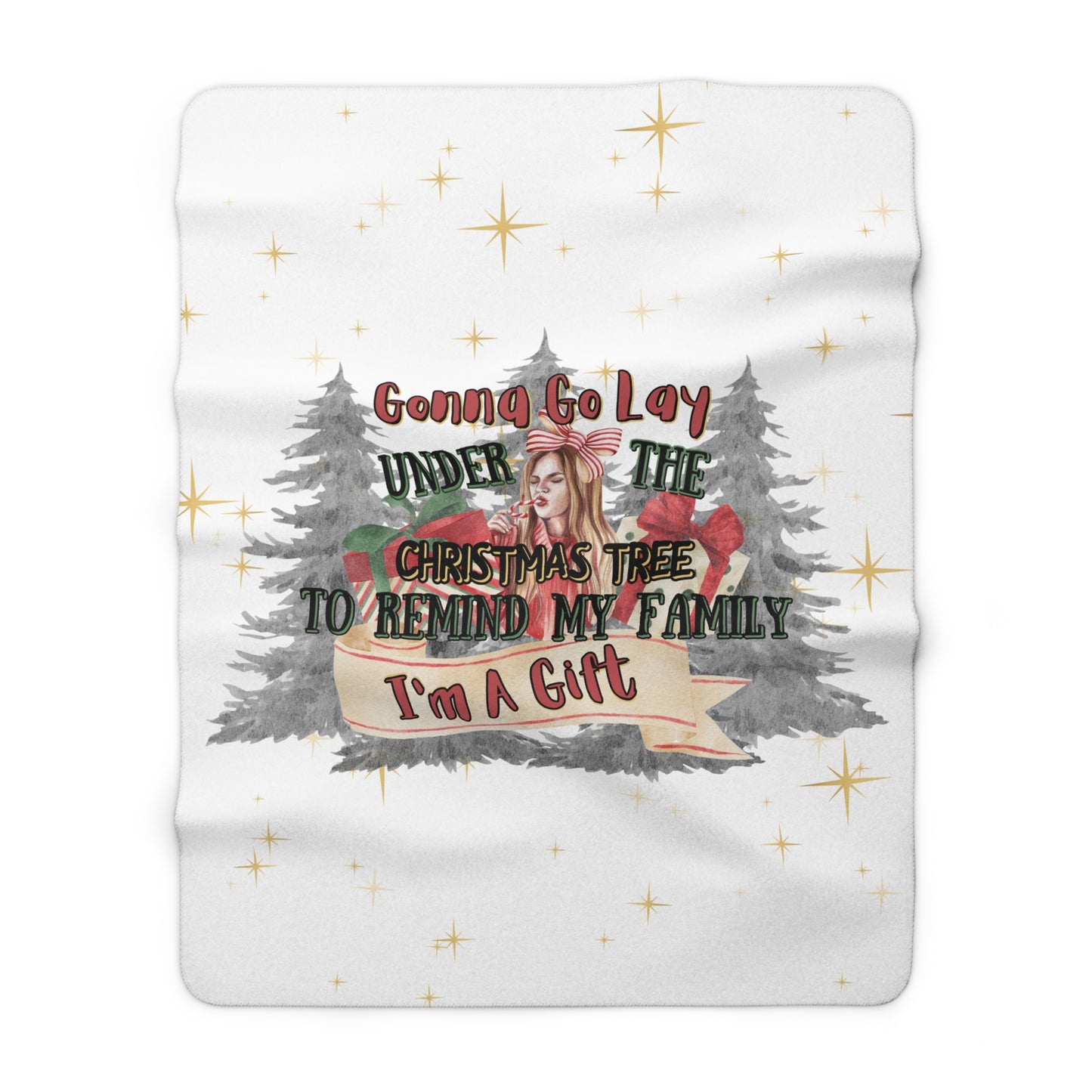 White Christmas sherpa fleece blanket with funny holiday quote
