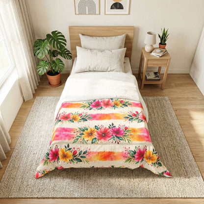 Wildflower Garden Stripe Pattern – Splatter Bloom Collection – Comforter