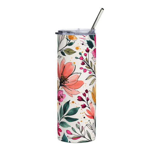 Modern Botanical Wildflower Pattern – Splatter Bloom Collection — 20oz Stainless Steel Tumbler