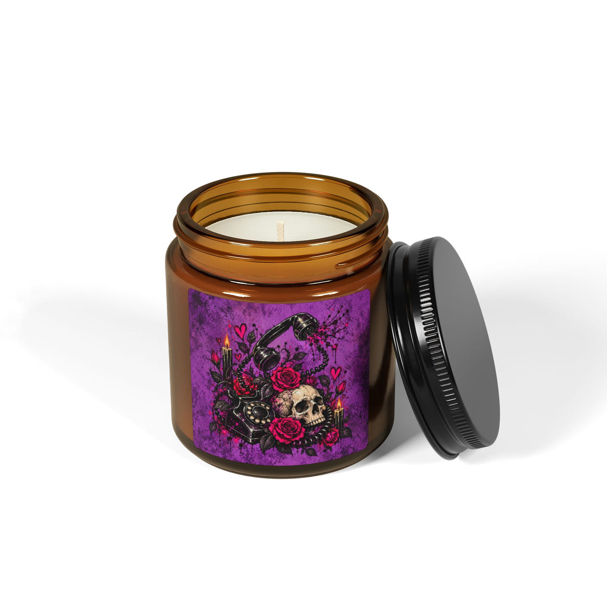 Karma’s Calling Scented Amber Jar Soy Candle | Gothic Skull & Telephone Home Decor Candle by Subbin4Sanity