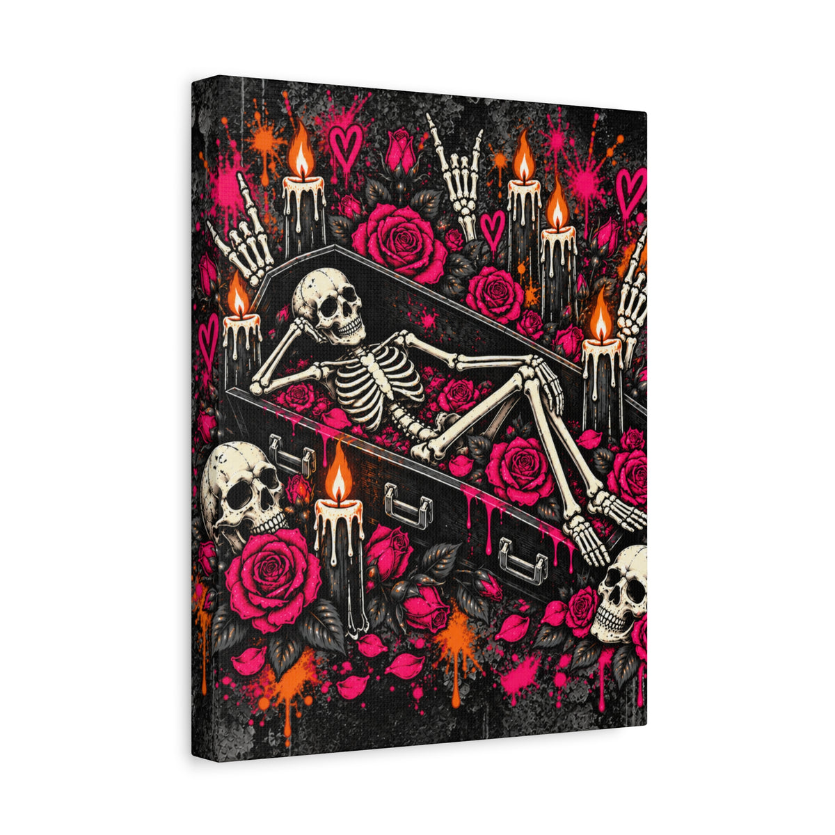 Dead & Unbothered Halloween Canvas | Gothic Skeleton, Coffin & Rose Wall Art by Subbin4Sanity