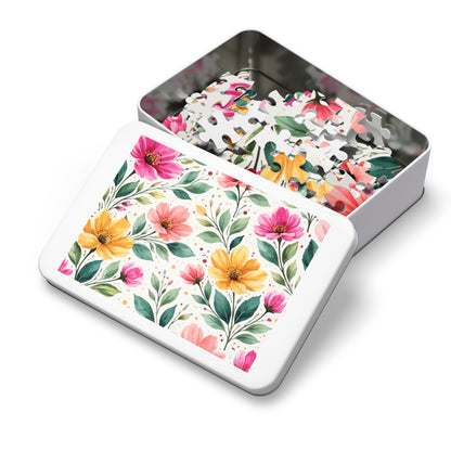Watercolor Wildflower Garden Pattern – Splatter Bloom Collection – Puzzle & Tin Storage Box